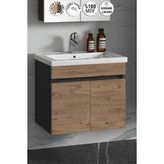 Özceden Çiğdem 55 cm Antrasit Gri Mat-Atlantik Çam Mdf Seramik Lavabolu Asma Banyo Alt Dolabı - Antrasit - Atlantik Çam