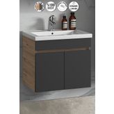 ÖZCEDEN Çiğdem 55 Cm Atlantik Çam-antrasit Gri Mat Mdf Seramik Lavabolu Asma Banyo Alt Dolabı