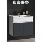 Özceden Çiğdem 55 cm Beyaz-Füme Balon Mdf Seramik Lavabolu Asma Banyo Alt Dolabı - Beyaz - Füme