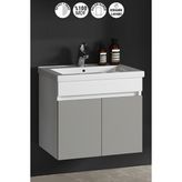 Özceden Çiğdem 55 cm Beyaz-Inox Balon Mdf Seramik Lavabolu Asma Banyo Alt Dolabı - Beyaz - Inox