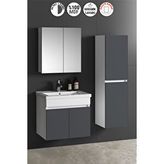 Özceden Çiğdem 55+35 cm Beyaz-Füme Balon MDF Seramik Lavabolu Asma Banyo Dolabı Takımı