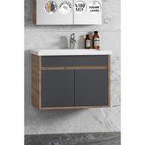 Özceden Çiğdem 65 cm Antrasit Gri Mat-Atlantik Çam Mdf Seramik Lavabolu Asma Banyo Alt Dolabı - Antrasit - Atlantik Çam
