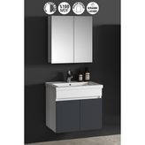 Özceden Çiğdem 65 cm Beyaz-Füme Balon Mdf Seramik Lavabolu Asma Banyo Dolabı Takımı - Beyaz - Füme