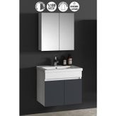 Özceden Çiğdem 65 cm Beyaz-Füme Balon MDF Seramik Lavabolu Asma Banyo Dolabı Takımı