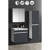 ÖZCEDEN Çiğdem 65+35 cm Beyaz-Antrasit Gri Mat MDF Seramik Lavabolu Asma Banyo Dolabı Takımı