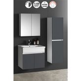 Özceden Çiğdem 65+35 cm Beyaz-Füme Balon MDF Seramik Lavabolu Asma Banyo Dolabı Takımı
