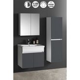 Özceden Çiğdem 65+35 cm Beyaz-Füme Balon Mdf Seramik Lavabolu Sepetli Asma Banyo Dolabı Takımı - Beyaz - Füme