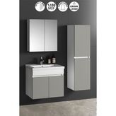 Özceden Çiğdem 65+35 cm Beyaz-Inox Balon Mdf Seramik Lavabolu Sepetli Asma Banyo Dolabı Takımı - Beyaz - Inox