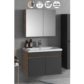 ÖZCEDEN Çiğdem 80 cm Atlantik Çam- Antrasit Gri Mat MDF Seramik Lavabolu Asma Banyo Dolabı Takımı