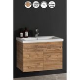 Özceden Çiğdem 80 cm Atlantik Çam Mdf Seramik Lavabolu Asma Banyo Alt Dolabı
