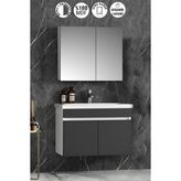 Özceden Çiğdem 80 cm Beyaz-Antrasit Gri Mat Mdf Seramik Lavabolu Asma Banyo Dolabı Takımı