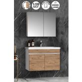 ÖZCEDEN Çiğdem 80 cm Beyaz-Atlantik Çam MDF Seramik Lavabolu Asma Banyo Dolabı Takımı
