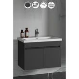 Özceden Çiğdem 80 cm MDF Antrasit Gri Mat Banyo Dolabı Seramik Lavabo ile Şık Tasarım