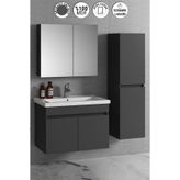 Özceden Çiğdem 80+35 cm Antrasit Gri Mat Mdf Seramik Lavabolu Sepetli Asma Banyo Dolabı Takımı