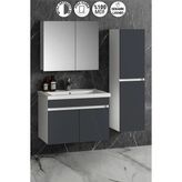 Özceden Çiğdem 80+35 cm Beyaz-Antrasit Gri Mat Mdf Seramik Lavabolu Asma Banyo Dolabı Takımı