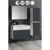 Özceden Çiğdem 80+35 cm Beyaz-Füme Balon Mdf Seramik Lavabolu Asma Banyo Dolabı Takımı