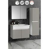 Özceden Çiğdem 80+35 Cm Beyaz-inox Balon Mdf Seramik Lavabolu Asma Banyo Dolabı Takımı Çok Renkli