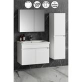 ÖZCEDEN Çiğdem 80+35 cm Beyaz MDF Seramik Lavabolu Asma Banyo Dolabı Takımı