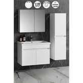 Özceden Çiğdem Beyaz MDF Seramik Lavabolu Sepetli Asma Banyo Dolabı Takımı 80+35 cm Modern Tasarım