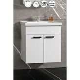 ÖZCEDEN Çiğdem Kulplu 55 cm Beyaz MDF Seramik Lavabolu Asma Banyo Alt Dolabı