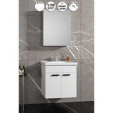 ÖZCEDEN Çiğdem Kulplu 55 cm Beyaz MDF Seramik Lavabolu Asma Banyo Dolabı Takımı