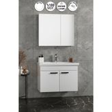 ÖZCEDEN Çiğdem Kulplu 80 cm Beyaz MDF Seramik Lavabolu Asma Banyo Dolabı Takımı