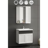 ÖZCEDEN Çuha 55 cm Beyaz-Antrasit Gri Mat MDF Panjur Balon Kapak Seramik Lavabolu Asma Banyo Dolabı Takımı