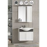 Özceden Lilyum 55 cm Beyaz-Antrasit Gri Mat MDF Panjur Balon Kapak Seramik Lavabolu Asma Banyo Dolabı Takımı