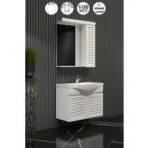 ÖZCEDEN Lilyum 55 cm Beyaz MDF Panjurlu Balon Kapak Seramik Lavabolu Asma Banyo Dolabı Takımı