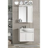 Özceden Lilyum 65 Cm Beyaz Mdf Panjurlu Balon Kapak Seramik Lavabolu Asma Banyo Dolabı Takımı