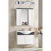 Özceden Lilyum 80 Cm Beyaz-antrasit Gri Mat Mdf Panjur Balon Kapak Seramik Lavabolu Asma Banyo Dolabı Takımı