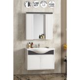 Özceden Lilyum 80 cm Beyaz-Antrasit Gri Mat MDF Pk-109 Balon Kapak Seramik Lavabolu Asma Banyo Dolabı Takımı