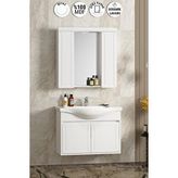 Özceden Lilyum 80 Cm Beyaz Mdf Pk-109 Balon Kapak Seramik Lavabolu Asma Banyo Dolabı Takımı
