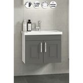 Özceden Salkım 65 cm Beyaz-Füme Balon Mdf Seramik Lavabolu Asma Banyo Alt Dolabı - Beyaz - Füme