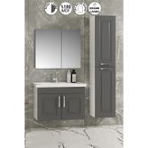 ÖZCEDEN Salkım 65+35 cm Beyaz-Füme Balon MDF Seramik Lavabolu Asma Banyo Dolabı Takımı