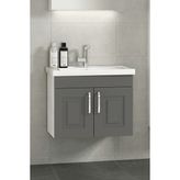 Özceden Salkım 80 cm Beyaz-Füme Balon Mdf Seramik Lavabolu Asma Banyo Dolabı Takımı - Beyaz - Füme