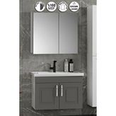 Özceden Salkım 80 Cm Beyaz-füme Balon Mdf Seramik Lavabolu Asma Banyo Dolabı Takımı Çok Renkli