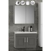 ÖZCEDEN Salkım 80 cm Beyaz-Füme Balon MDF Seramik Lavabolu Asma Banyo Dolabı Takımı