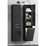 ÖZCEDEN Yeni Boy 35*167 cm Antrasit Gri Mat MDF Sepetli Asma Banyo Boy Dolabı