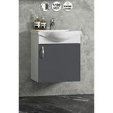 ÖZCEDEN Yıldız 45 cm Beyaz-Antrasit Gri Mat MDF Seramik Lavabolu Asma Banyo Dolabı Takımı