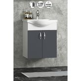 Özceden Yıldız 50 cm Antrasit Gri Mdf Seramik Lavabolu Asma Alt Banyo Dolabı - Beyaz - Antrasit - Gri
