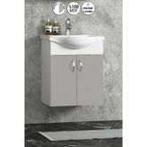 ÖZCEDEN Yıldız 50 cm Sis Gri MDF Seramik Lavabolu Asma Alt Banyo Dolabı