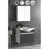 Özceden Yıldız 55 cm Beyaz-Antrasit Gri Mat Mdf Seramik Lavabolu Asma Banyo Dolabı Takımı