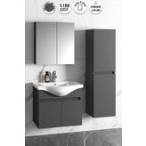 Özceden Yıldız 55+35 cm Antrasit Gri Mat Mdf Seramik Lavabolu Sepetli Asma Banyo Dolabı Takımı