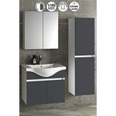 Özceden Yıldız 55+35 cm Beyaz-Antrasit Gri Mat Mdf Seramik Lavabolu Asma Banyo Dolabı Takımı