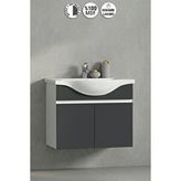ÖZCEDEN Yıldız 65 cm Beyaz-Antrasit Gri Mat MDF Seramik Lavabolu Asma Banyo Alt Dolabı