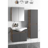Özceden Yıldız 65+35 cm Antrasit Gri Mat-Atlantik Çam Mdf Seramik Lavabolu Asma Banyo Dolabı Takımı - Antrasit - Atlantik Çam