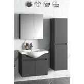 Özceden Yıldız 65+35 cm Antrasit Gri Mat Mdf Seramik Lavabolu Sepetli Asma Banyo Dolabı Takımı