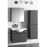 Özceden Yıldız 65+35 cm Antrasit Gri Mat Seramik Lavabolu Sepetli Asma Banyo Dolabı Takımı