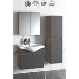 ÖZCEDEN Yıldız 65+35 cm Atlantik Çam-Antrasit Gri Mat MDF Seramik Lavabolu Asma Banyo Dolabı Takımı
